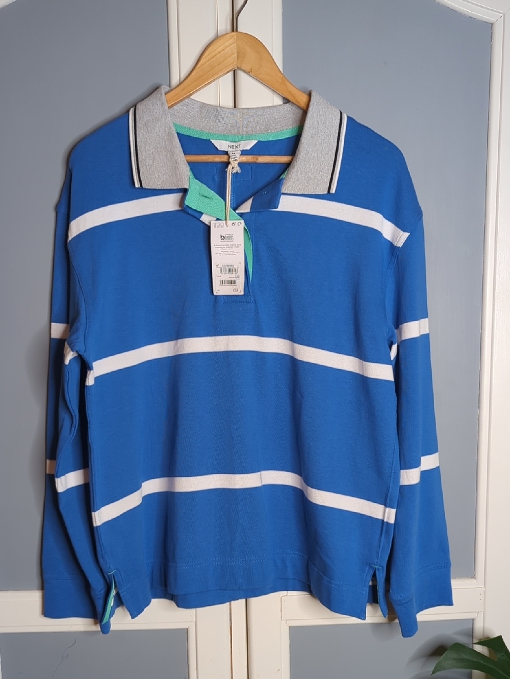 NWT Next Generation Blue Striped Rugby Polo Shirt Size Large